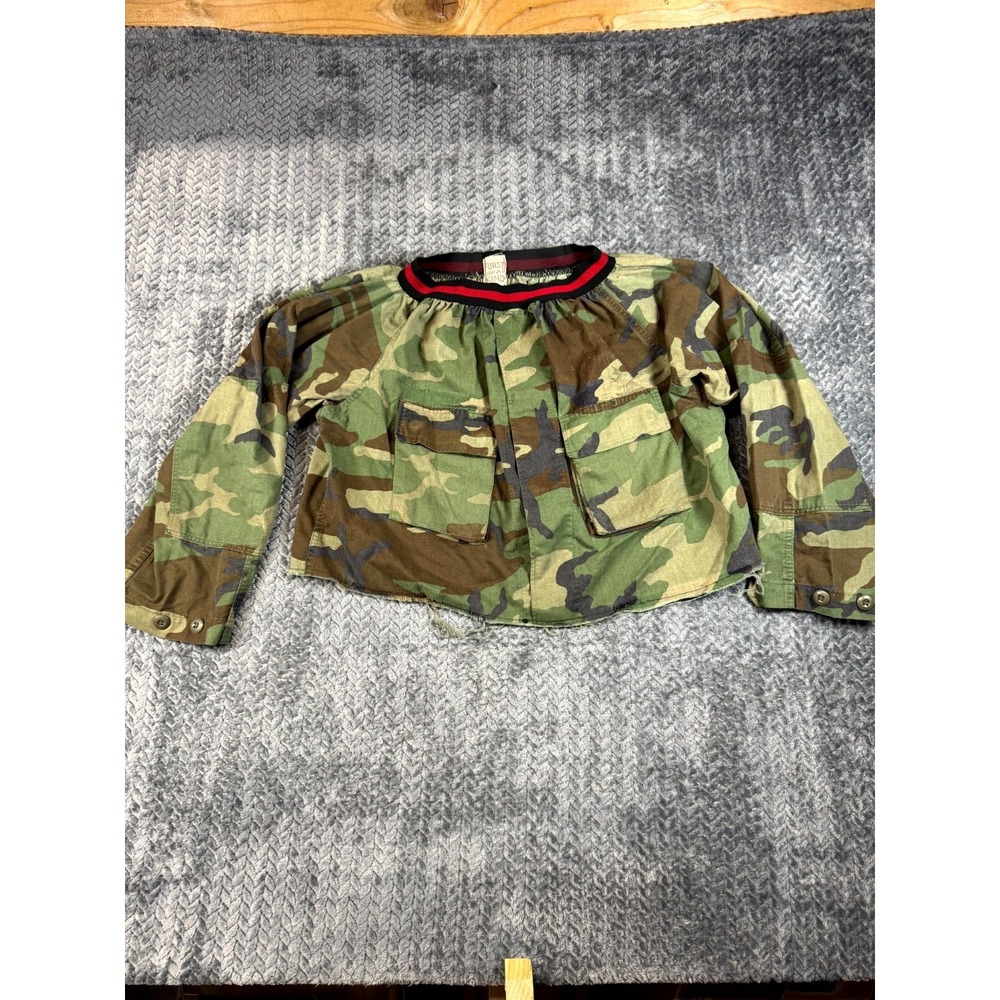 Vintage Furst of a Kind Cropped Jacket Womens Green Pockets Camouflage Army